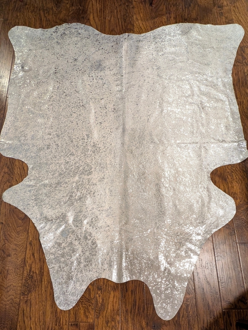 Metallic Silver Cowhide Rug - Shimmery Accent Piece